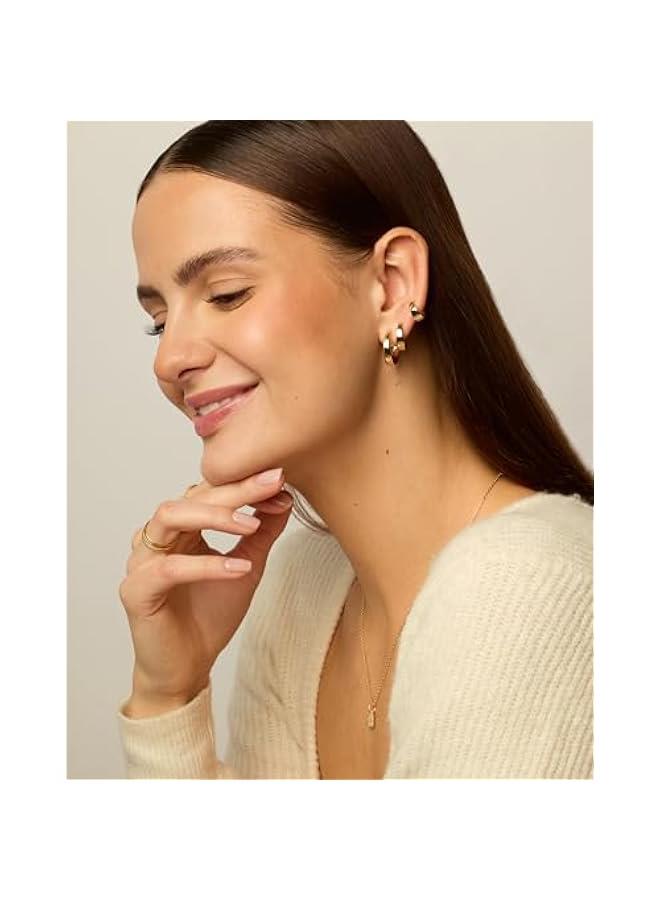 PAVOI 18K Gold Plated Sterling Silver Posts Small Hoop Earrings for Women - Trendy Geometric Plain Chunky Huggie Earscape Piercing Pack - Everyday Gold Hoop Earrings Set  - Image 4