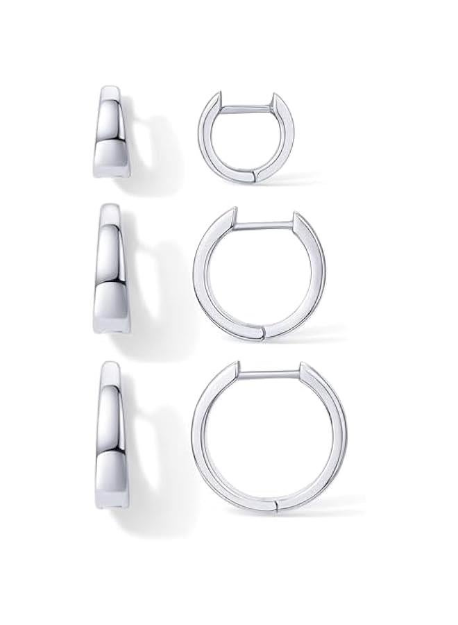 PAVOI 18K Gold Plated Sterling Silver Posts Small Hoop Earrings for Women - Trendy Geometric Plain Chunky Huggie Earscape Piercing Pack - Everyday Gold Hoop Earrings Set  - Image 1