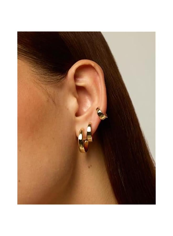 PAVOI 18K Gold Plated Sterling Silver Posts Small Hoop Earrings for Women - Trendy Geometric Plain Chunky Huggie Earscape Piercing Pack - Everyday Gold Hoop Earrings Set  - Image 2