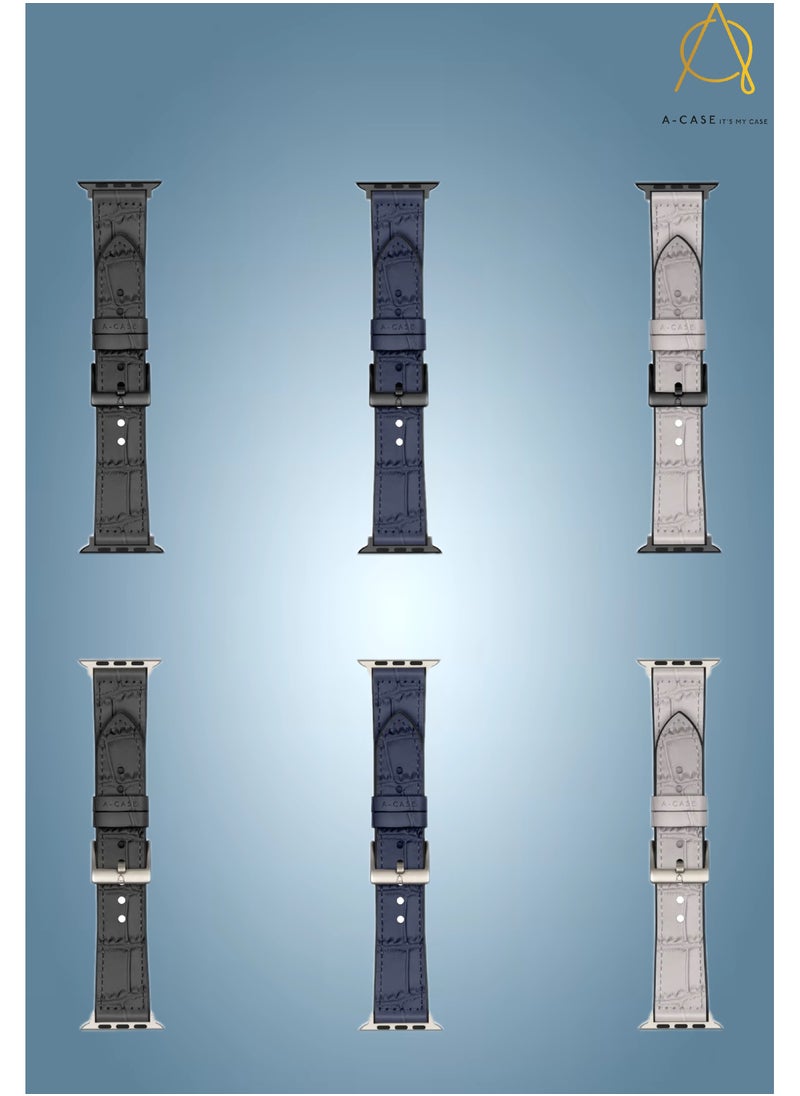 A-CASE - A-Case its My Case Javan Series Genuine Leather Band Compatible with Apple watch Series Ultra 1/2 ,7,6,5,4,3, SE Sizes 42/44/45/49MM B - White - Image 1
