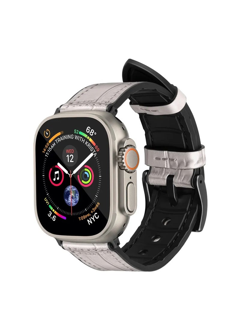 A-CASE - A-Case its My Case Javan Series Genuine Leather Band Compatible with Apple watch Series Ultra 1/2 ,7,6,5,4,3, SE Sizes 42/44/45/49MM B - White - Image 1