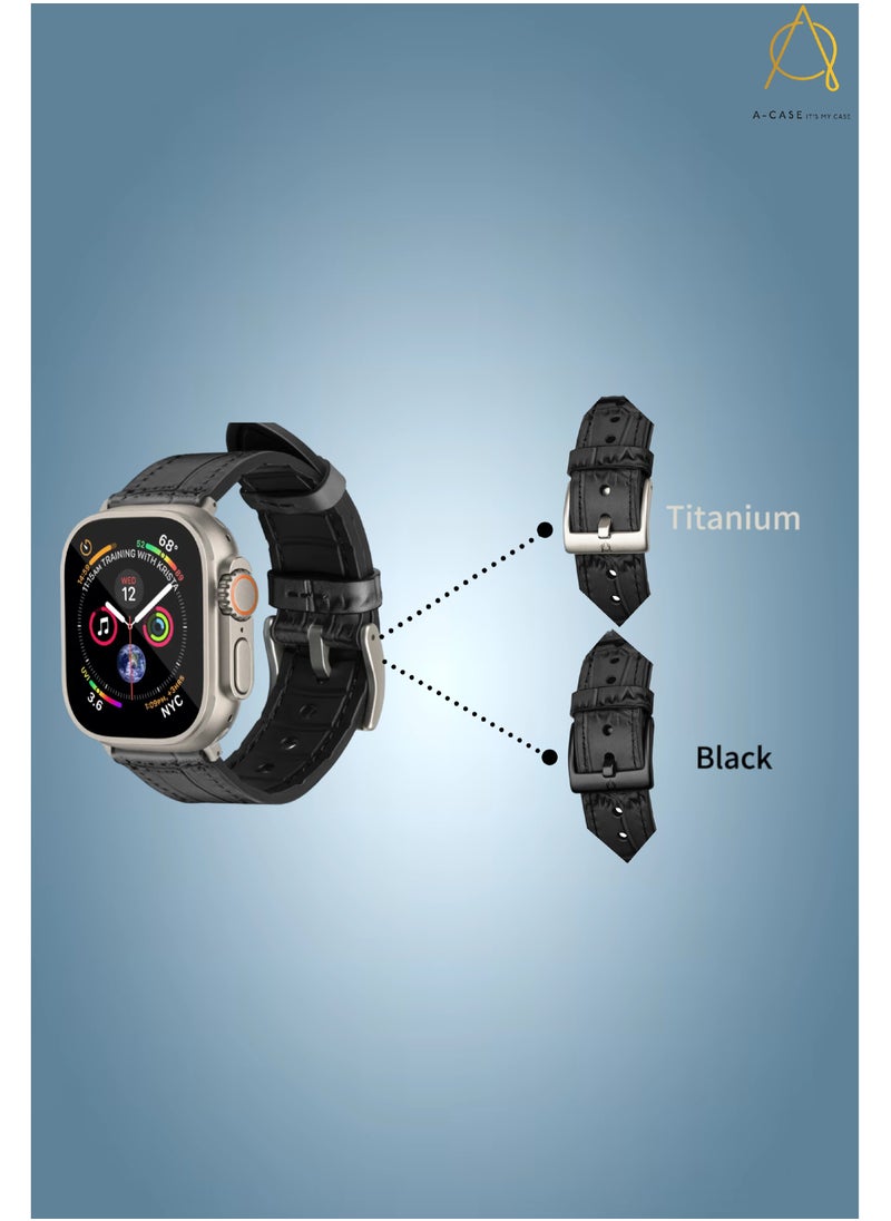 A-CASE - A-Case its My Case Javan Series Genuine Leather Band Compatible with Apple watch Series Ultra 1/2 ,7,6,5,4,3, SE Sizes 42/44/45/49MM B - White - Image 1