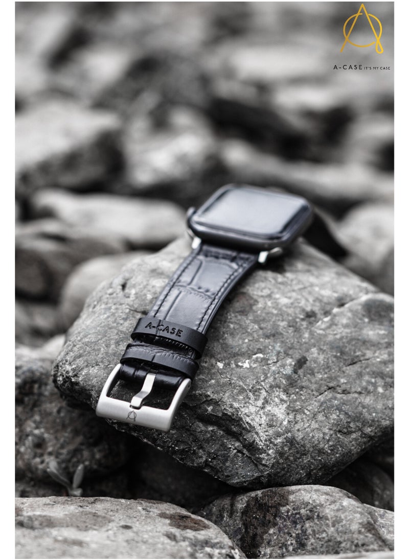 A-CASE - A-Case its My Case Javan Series Genuine Leather Band Compatible with Apple watch Series Ultra 1/2 ,7,6,5,4,3, SE Sizes 42/44/45/49MM B - White - Image 1