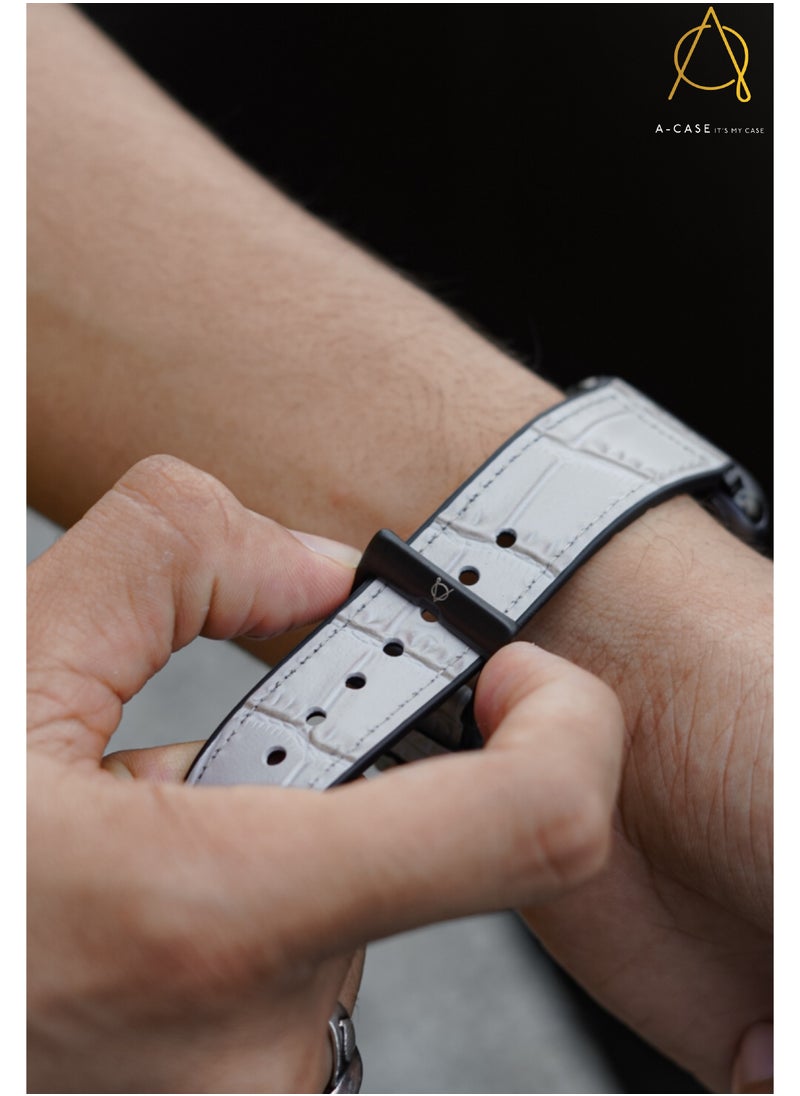 A-CASE - A-Case its My Case Javan Series Genuine Leather Band Compatible with Apple watch Series Ultra 1/2 ,7,6,5,4,3, SE Sizes 42/44/45/49MM B - White - Image 1