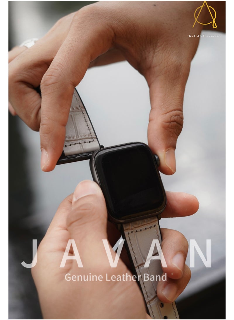 A-CASE - A-Case its My Case Javan Series Genuine Leather Band Compatible with Apple watch Series Ultra 1/2 ,7,6,5,4,3, SE Sizes 42/44/45/49MM B - White - Image 1