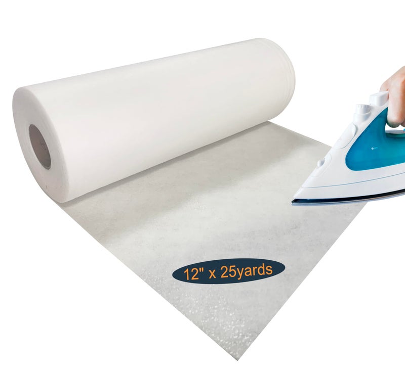 HimaPro Fusible Iron on Embroidery Stabilizer Backing 12 inch x 25 Yard Roll (Cutaway), White - Image 1
