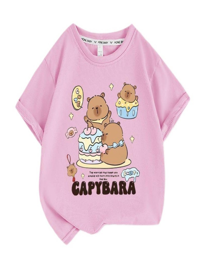 Capybara Unisex Short Sleeve Stylish Top TShirt cotton Tee for Boys Girls Kid Children - Image 1