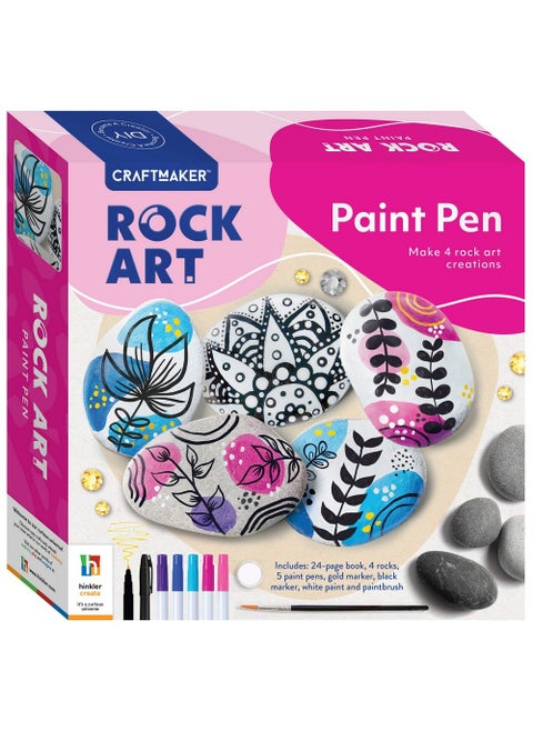 Hinkler Craft Maker Paint Pen Rock Art Kit - DIY Rock Painting Set Includes a 24-page book, 4 rocks, paint pens, a metallic gold pen, a permanent marker, a 5ml pot of white paint and a paintbrush, Rock Art Projects, Custom Painted Stones,  Outdoor Décor