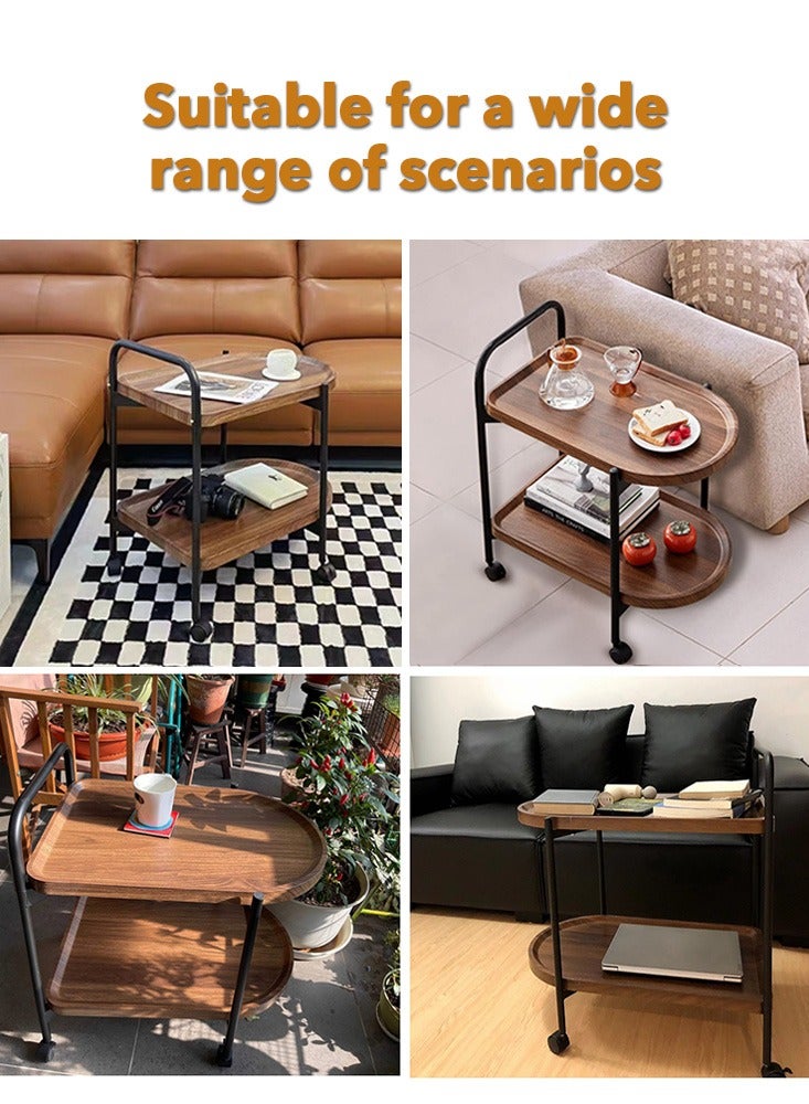 Generic Corner Table Wooden Movable Trolley Coffee Tea Table Side Table Storage Rack Side Cabinet Trolley  - Image 2