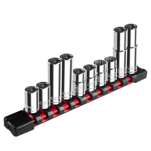 Upenjok 10 Piece 14 38 Drive 10mm Socket Set Deep Shallow Mirror Finish 6 Point 12 Point CrV Steel - Image 1