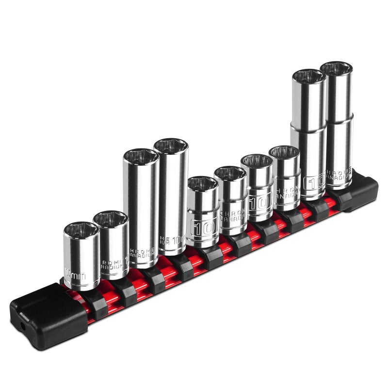 Upenjok 10 Piece 14 38 Drive 10mm Socket Set Deep Shallow Mirror Finish 6 Point 12 Point CrV Steel - Image 2