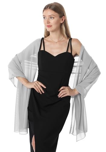 Hotshawl Chiffon Shawls and Wraps for Evening Dresses Women Elegant Soft Scarf Bridal Scarve Wedding Stole (Grey1, One Size) - Image 3