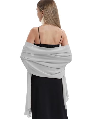 Hotshawl Chiffon Shawls and Wraps for Evening Dresses Women Elegant Soft Scarf Bridal Scarve Wedding Stole (Grey1, One Size) - Image 2