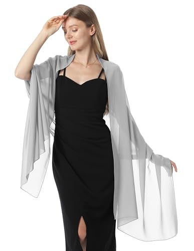 Hotshawl Chiffon Shawls and Wraps for Evening Dresses Women Elegant Soft Scarf Bridal Scarve Wedding Stole (Grey1, One Size) - Image 4