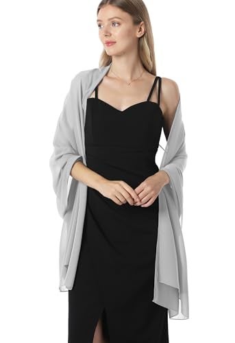 Hotshawl Chiffon Shawls and Wraps for Evening Dresses Women Elegant Soft Scarf Bridal Scarve Wedding Stole (Grey1, One Size) - Image 5