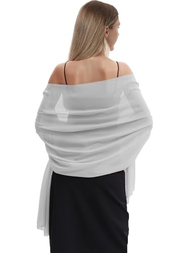 Hotshawl Chiffon Shawls and Wraps for Evening Dresses Women Elegant Soft Scarf Bridal Scarve Wedding Stole (Grey1, One Size) - Image 1