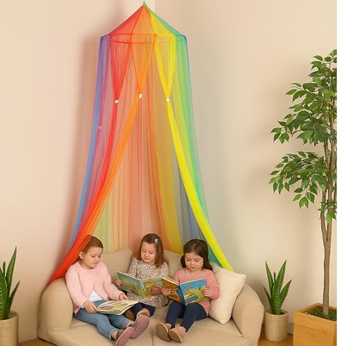 Constructive Playthings - KDK-94 Rainbow Retreat Canopy for Kids, Hanging Multi-Colored Mesh Net for Playroom, Classroom, or Bedroom - Image 2