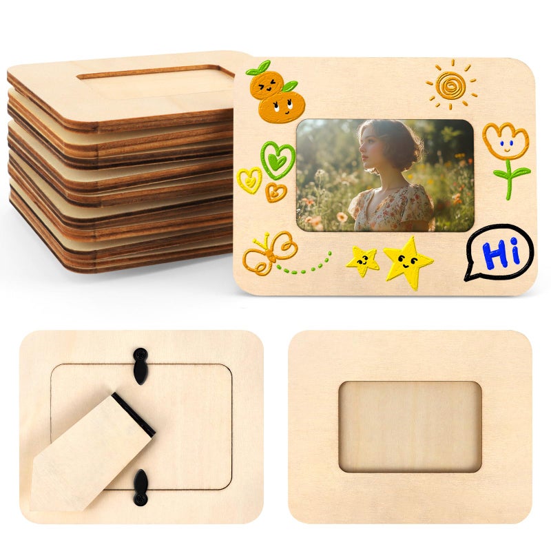 VOKOY 10 Pack Small Wooden Picture Frames for Crafts, 2" x 3" Photos DIY Wood Picture Frame Mini Unfinished Standing Photo Frames Crafts Wood Decorate for Birthday Party Valentine's Day Gifts - Image 1