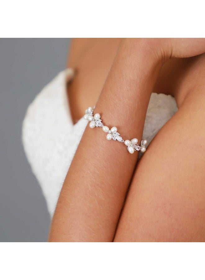 Mariell Freshwater Pearl Bridal Bracelet, 7 1/8" Plus 1/2" Extender, Wedding, Prom Jewelry Gift For Women  - Image 3