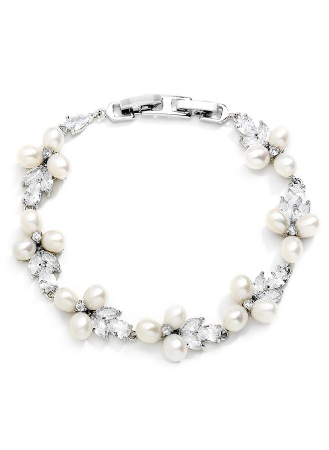 Mariell Freshwater Pearl Bridal Bracelet, 7 1/8" Plus 1/2" Extender, Wedding, Prom Jewelry Gift For Women  - Image 1