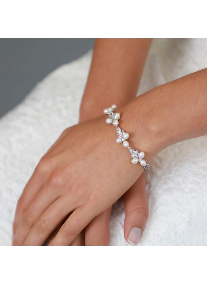 Mariell Freshwater Pearl Bridal Bracelet, 7 1/8" Plus 1/2" Extender, Wedding, Prom Jewelry Gift For Women  - Image 4