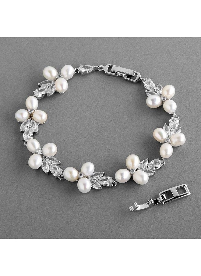Mariell Freshwater Pearl Bridal Bracelet, 7 1/8" Plus 1/2" Extender, Wedding, Prom Jewelry Gift For Women  - Image 5
