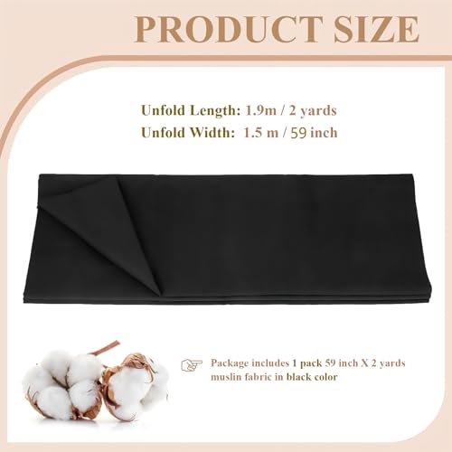 PEASUG 100% Cotton Muslin Fabric, 59 Inch X 2 Yards Muslin Fabric by The Yard, Medium Weight Draping Fabrics Suitable for Sewing Embroidery, Garments, Crafts Material-Black - Image 2