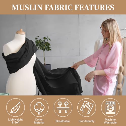PEASUG 100% Cotton Muslin Fabric, 59 Inch X 2 Yards Muslin Fabric by The Yard, Medium Weight Draping Fabrics Suitable for Sewing Embroidery, Garments, Crafts Material-Black - Image 3