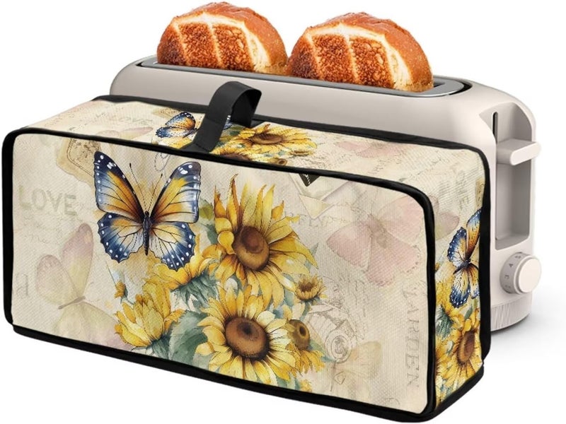 ZDCUSTOM Sunflower Butterfly 2 Slice Toaster Dust Cover Long Slot Slim Bread Toaster Oven Dustproof Cover Kitchen Bakeware Protector - Image 1