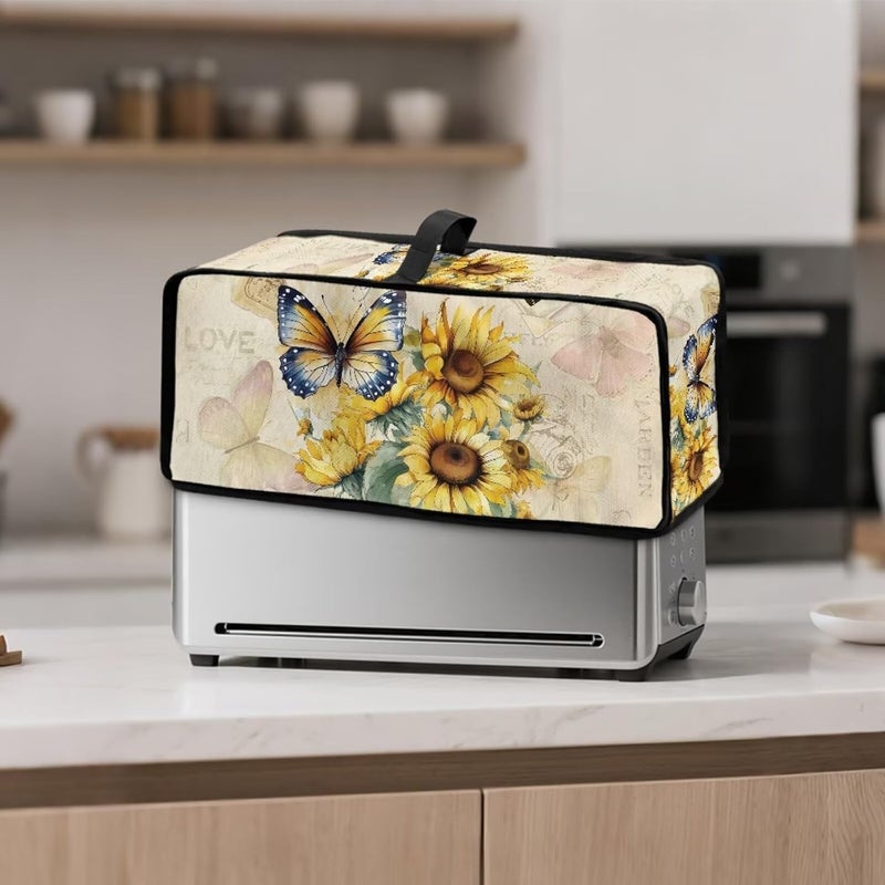ZDCUSTOM Sunflower Butterfly 2 Slice Toaster Dust Cover Long Slot Slim Bread Toaster Oven Dustproof Cover Kitchen Bakeware Protector - Image 2