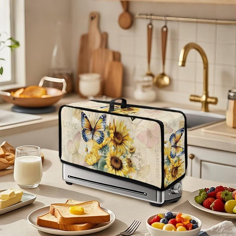 ZDCUSTOM Sunflower Butterfly 2 Slice Toaster Dust Cover Long Slot Slim Bread Toaster Oven Dustproof Cover Kitchen Bakeware Protector - Image 3