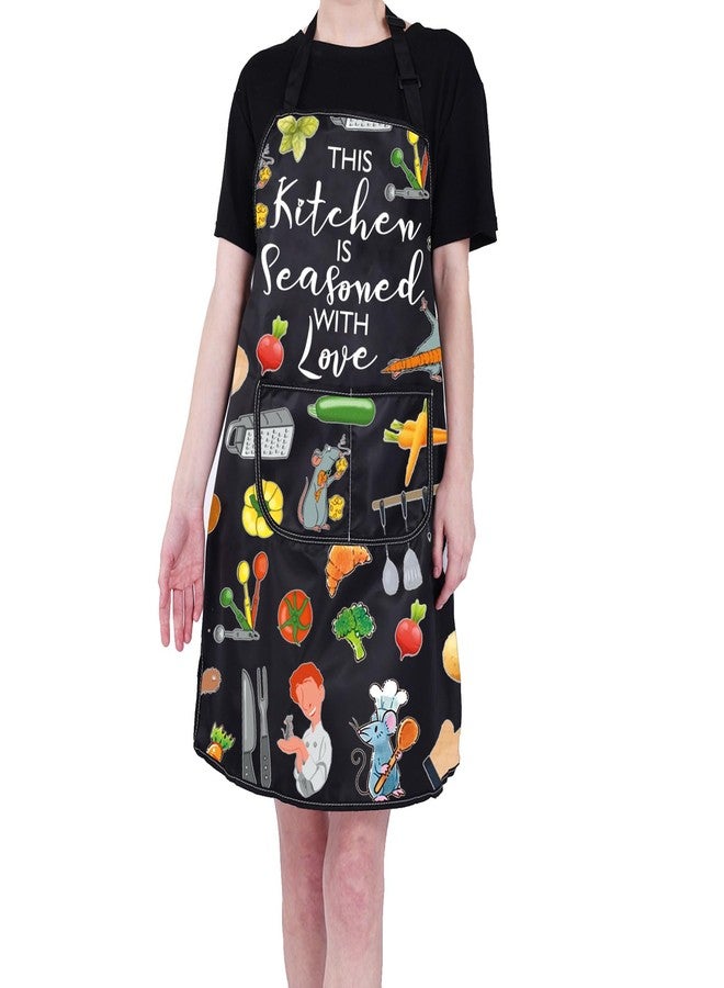 PXTIDY Rat Chef Gift This Kitchen Is Seasoned With Love Kitchen Apron with Pockets Rat Chef Gift Cooking Apron for Fans - Image 1