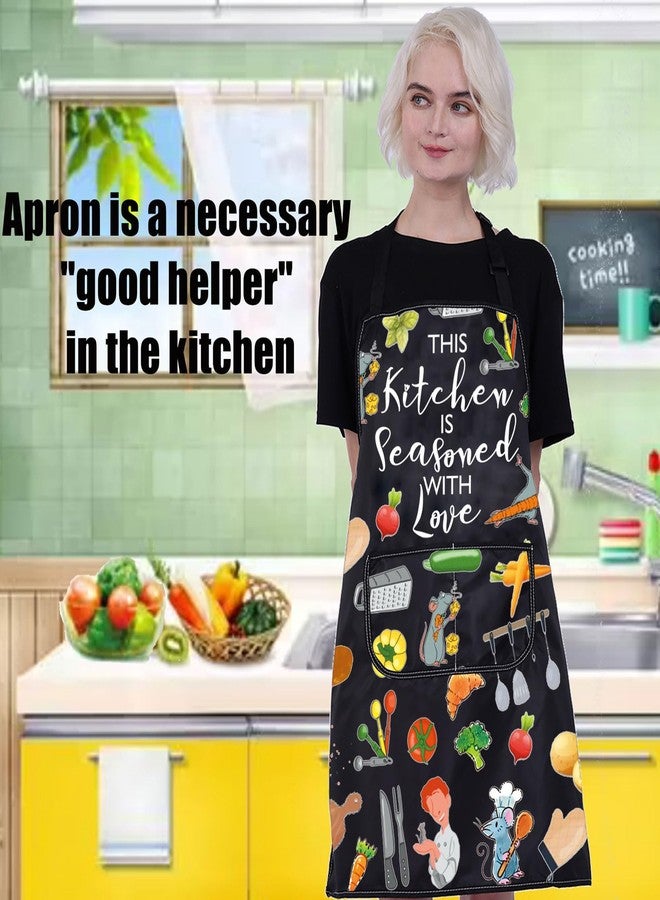 PXTIDY Rat Chef Gift This Kitchen Is Seasoned With Love Kitchen Apron with Pockets Rat Chef Gift Cooking Apron for Fans - Image 5