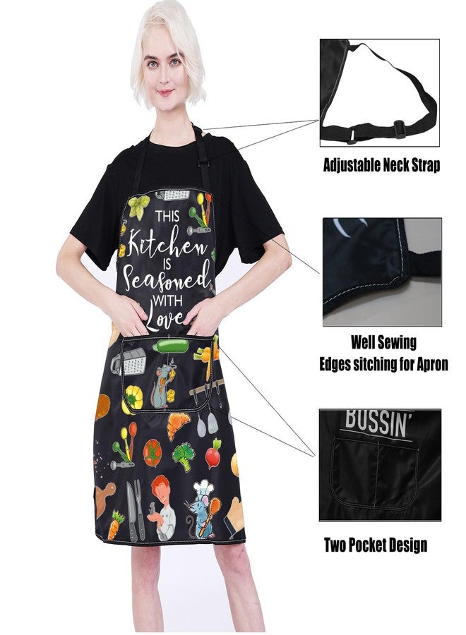 PXTIDY Rat Chef Gift This Kitchen Is Seasoned With Love Kitchen Apron with Pockets Rat Chef Gift Cooking Apron for Fans - Image 3