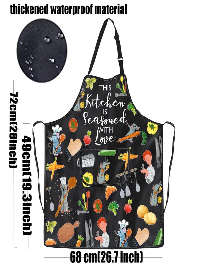 PXTIDY Rat Chef Gift This Kitchen Is Seasoned With Love Kitchen Apron with Pockets Rat Chef Gift Cooking Apron for Fans - Image 2