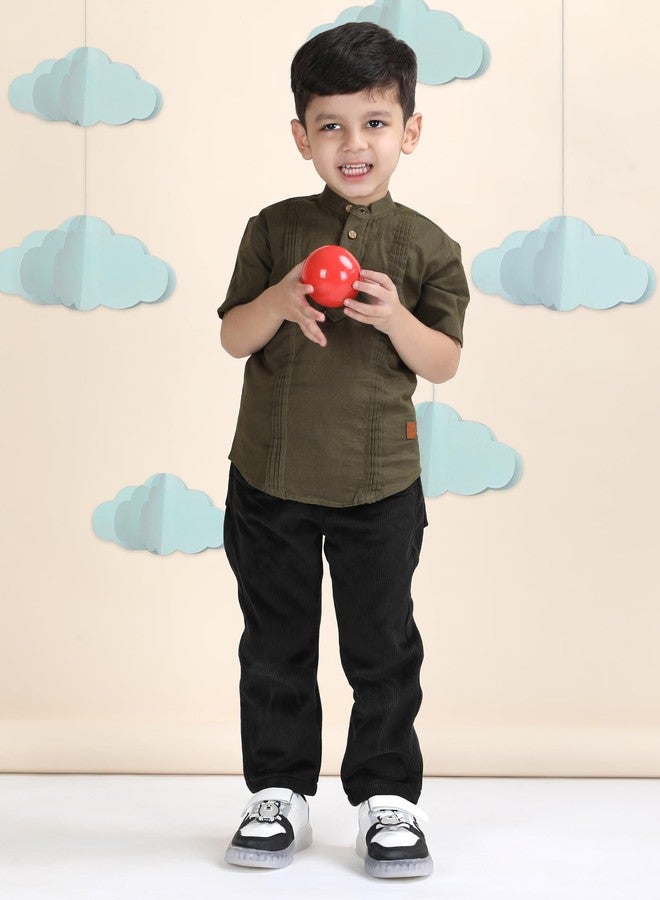 POLKA TOTS Traditional Ethnic Wear for Kids, Cotton Woven Soild with Half Sleeves Single Cotton Kurta for Boys - Green - 12-18 M - Image 4