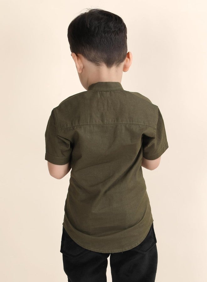 POLKA TOTS Traditional Ethnic Wear for Kids, Cotton Woven Soild with Half Sleeves Single Cotton Kurta for Boys - Green - 12-18 M - Image 2