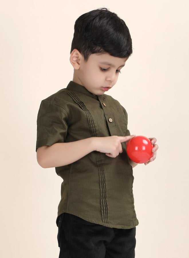 POLKA TOTS Traditional Ethnic Wear for Kids, Cotton Woven Soild with Half Sleeves Single Cotton Kurta for Boys - Green - 12-18 M - Image 3