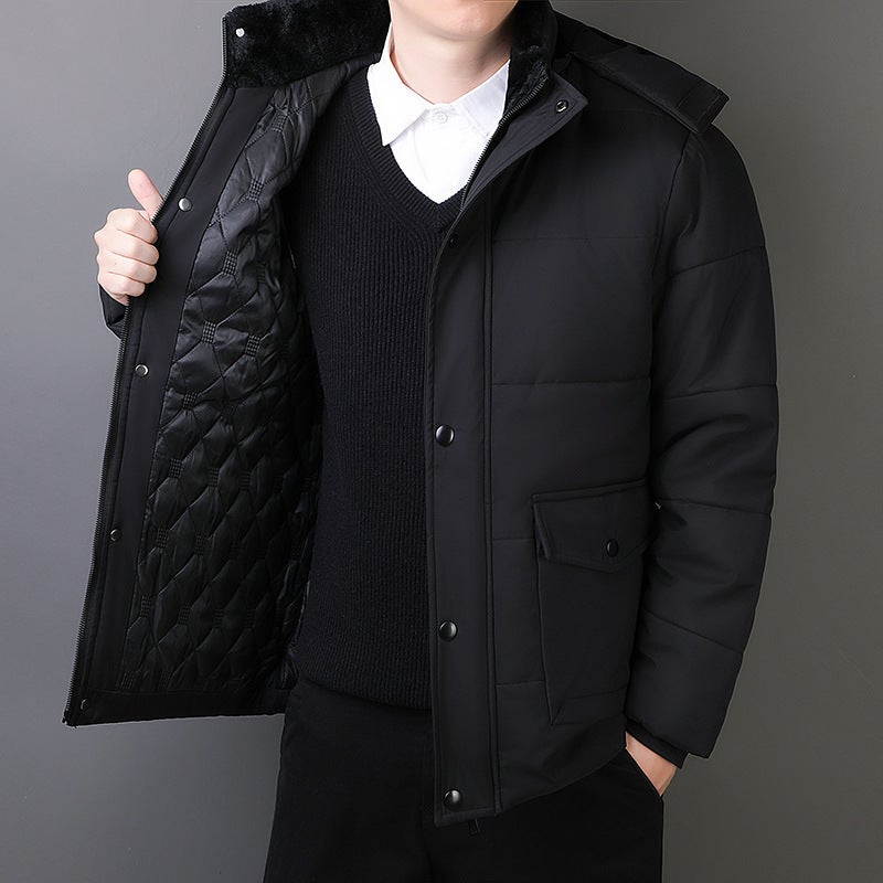 Middle-Aged Jacket Men'S Winter Plus Size Fleece-Lined Thickened Warm Hooded Jacket Winter Cotton Coat Middle-Aged Cotton Clothes - Image 1