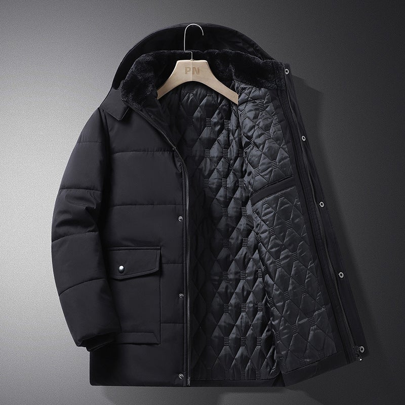 Middle-Aged Jacket Men'S Winter Plus Size Fleece-Lined Thickened Warm Hooded Jacket Winter Cotton Coat Middle-Aged Cotton Clothes - Image 2