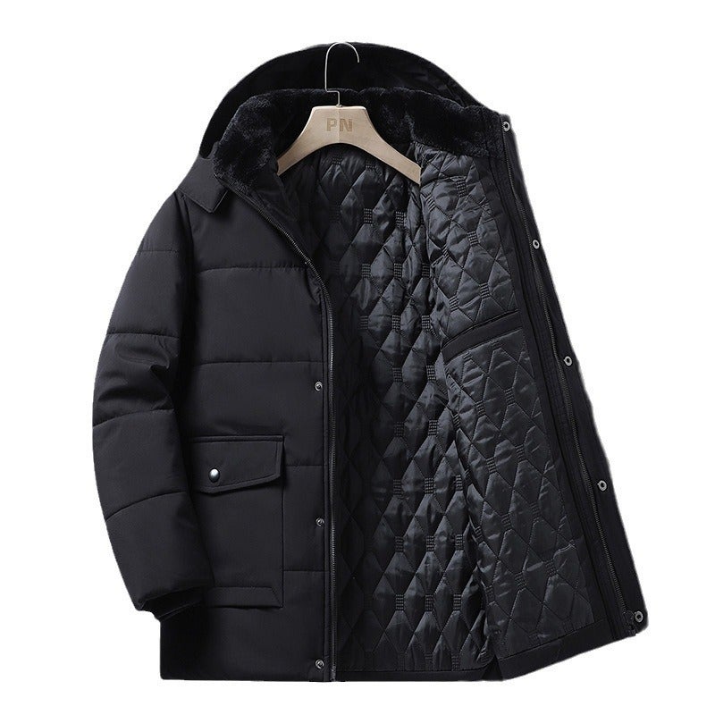 Middle-Aged Jacket Men'S Winter Plus Size Fleece-Lined Thickened Warm Hooded Jacket Winter Cotton Coat Middle-Aged Cotton Clothes - Image 5