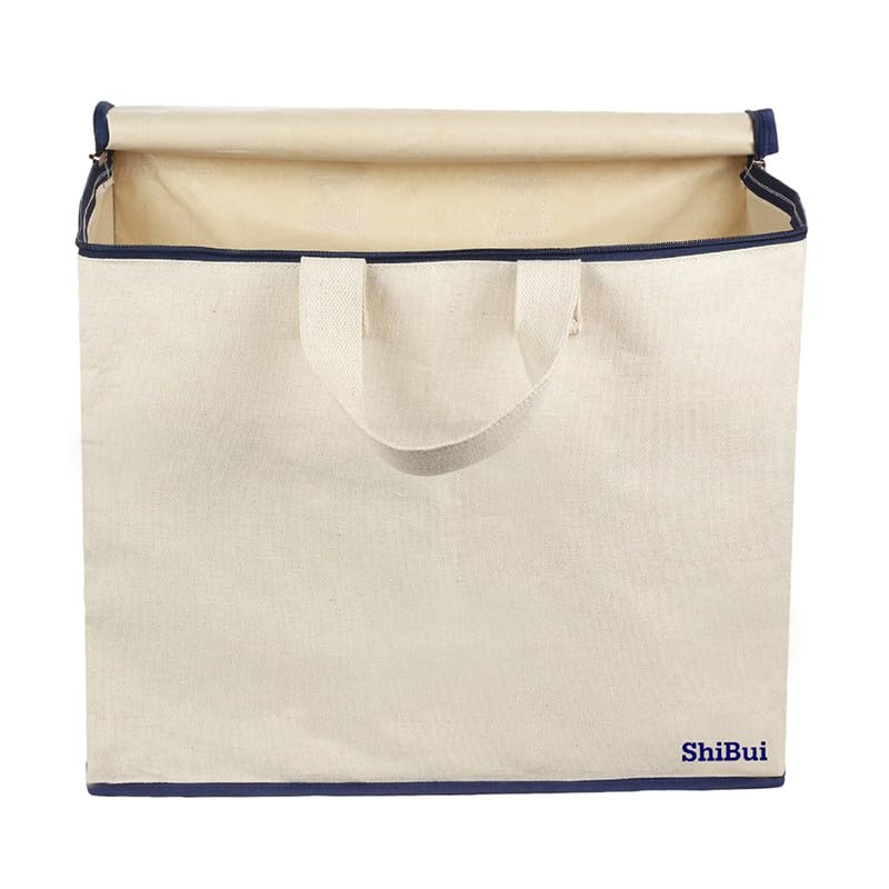 SHIBUI Canvas Reinforced Cotton Handles with Multipurpose Clothes Storage Organizer & Grocery vegetable shopping and Covers Zip Bags. (Navy, Pack of 2) - Image 5