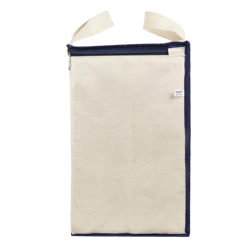 SHIBUI Canvas Reinforced Cotton Handles with Multipurpose Clothes Storage Organizer & Grocery vegetable shopping and Covers Zip Bags. (Navy, Pack of 2) - Image 2