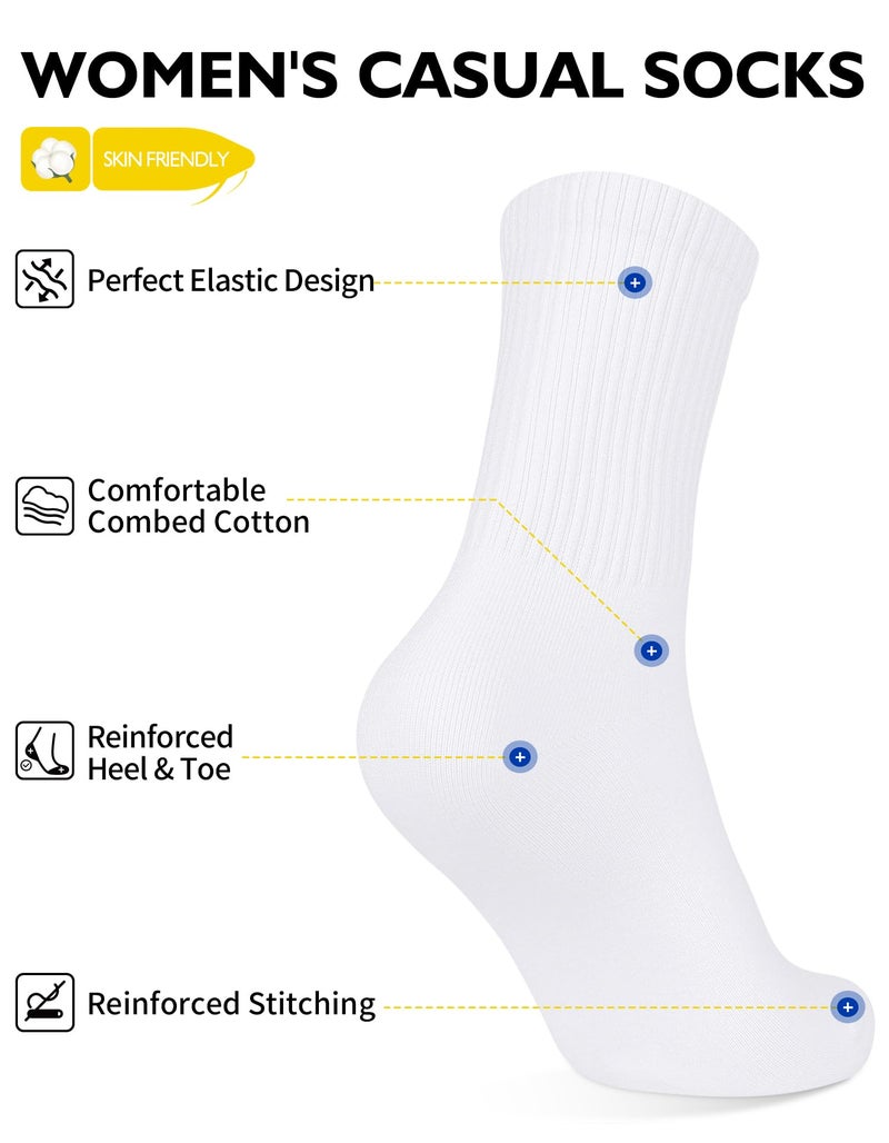CLOSEMATE Womens Calf Crew Socks Comfortable Soft Cotton and Lightweight 5 Pairs(5 White, Size S) - Image 4