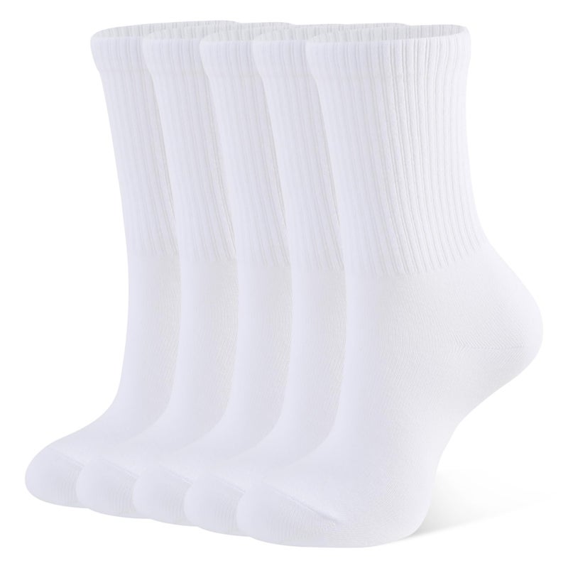 CLOSEMATE Womens Calf Crew Socks Comfortable Soft Cotton and Lightweight 5 Pairs(5 White, Size S) - Image 1