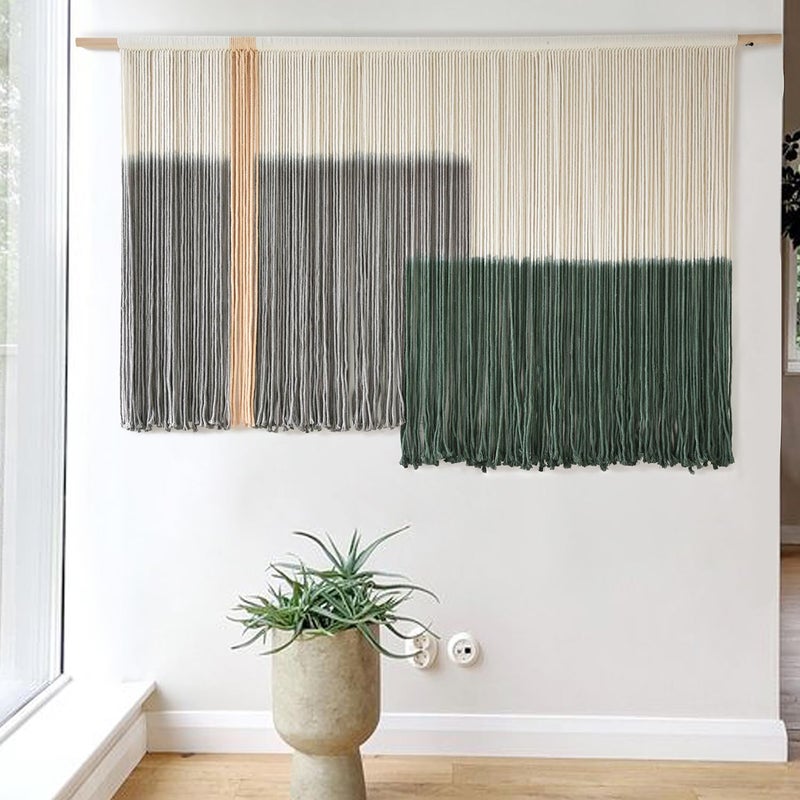 Flber Macrame Wall Hanging Green Large Dip Dye Fiber Wall Art Bohemian Yarn Tapestry Wall DÃ©cor 57''W*35''L - Image 2