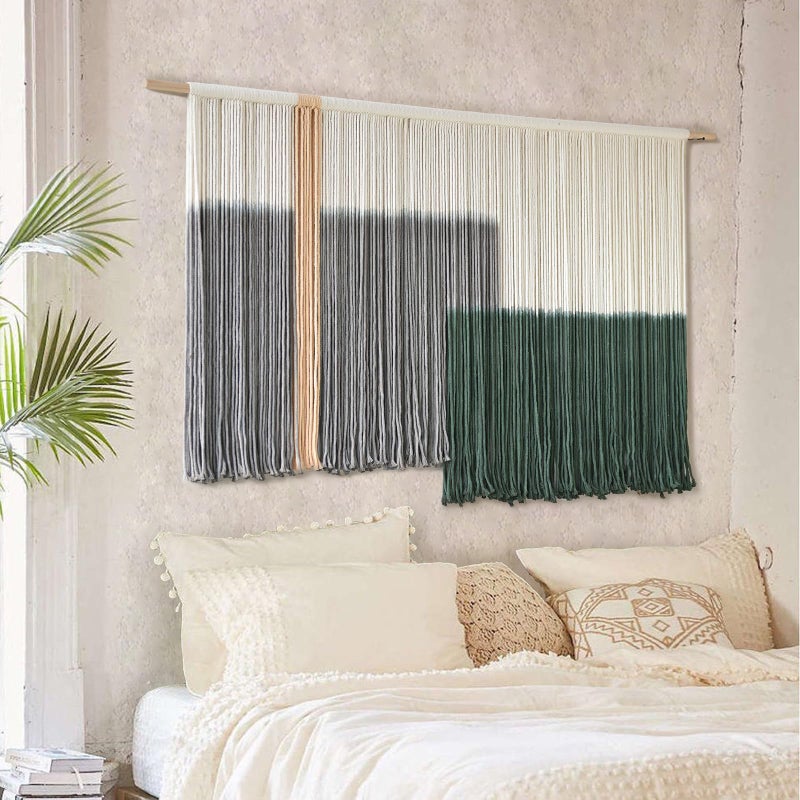 Flber Macrame Wall Hanging Green Large Dip Dye Fiber Wall Art Bohemian Yarn Tapestry Wall DÃ©cor 57''W*35''L - Image 3