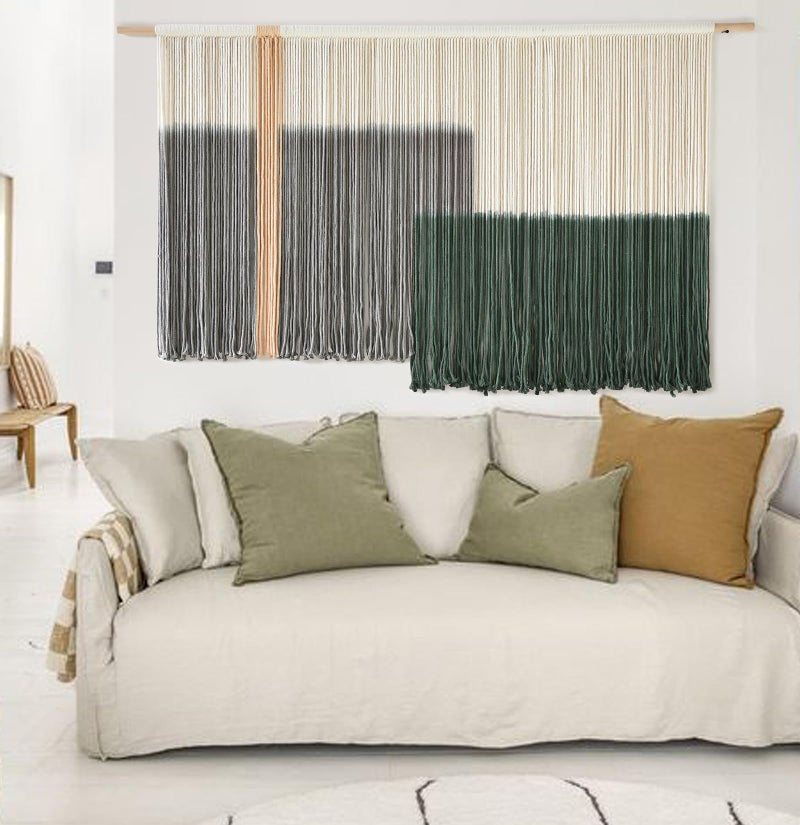 Flber Macrame Wall Hanging Green Large Dip Dye Fiber Wall Art Bohemian Yarn Tapestry Wall DÃ©cor 57''W*35''L - Image 4