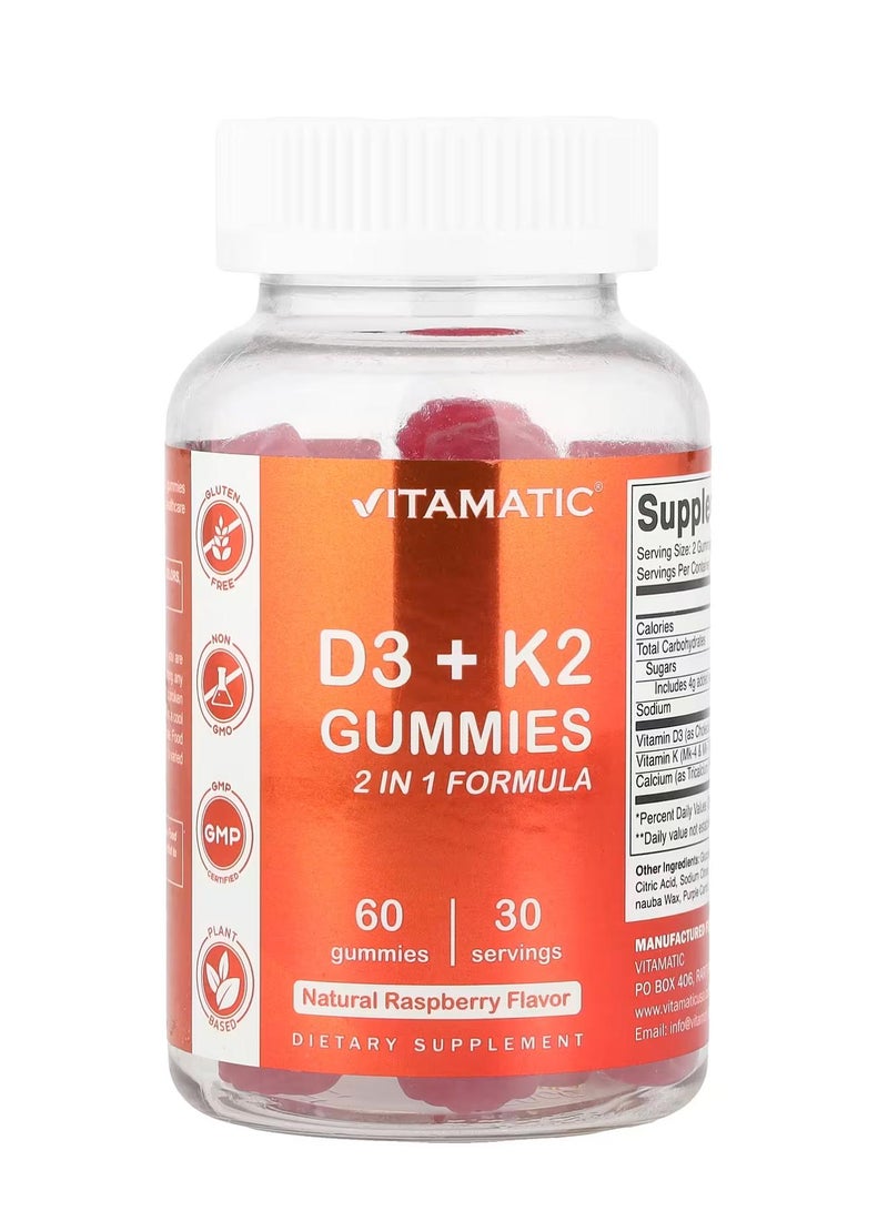 Vitamatic D3 + K2 Gummies Natural Raspberry 60 Gummies