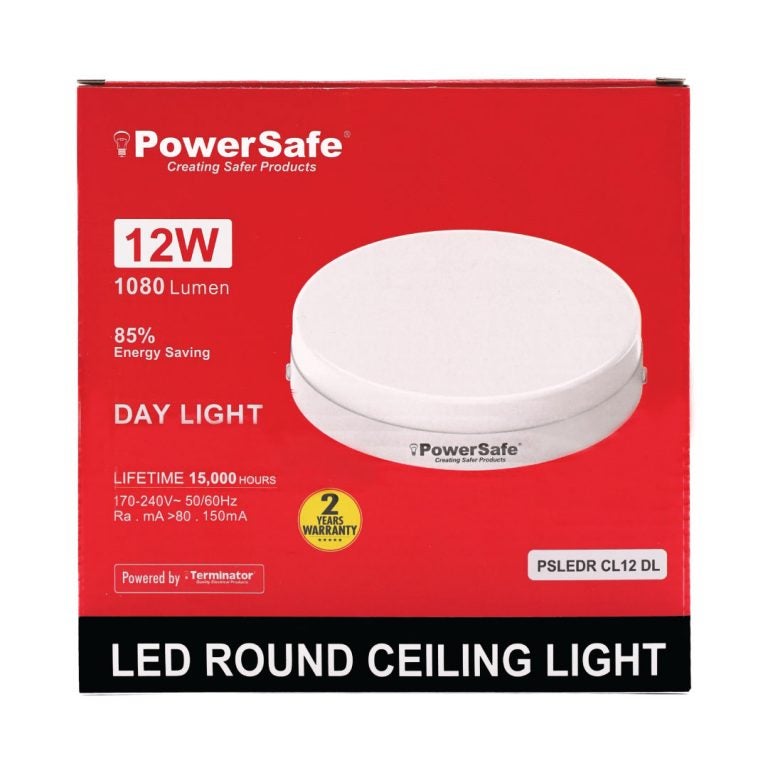 Terminator PowerSafe LED Round Ceiling Light 12W Daylight, 1080 Lumen, 6500K, 85% Energy Saving, 15,000 Hours Lifespan, with Surge Protection, ESMA Approved - Image 3